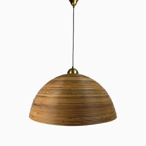 Lampe à Suspension Pencil Reed, Rotin, Bambou et Laiton, Italie, 1970s