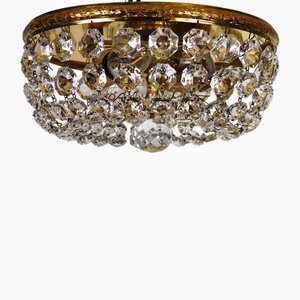 Plafonnier Plafoniere en Laiton et Cristal de Plomb de Palwa, 1960s