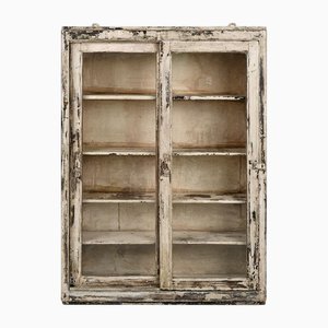 Wooden Wall Display Case with White Patina