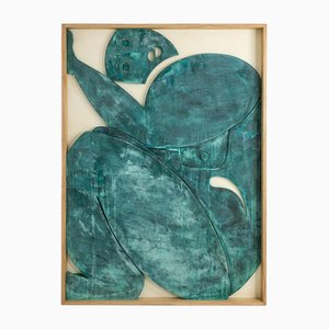 Sortez du Cadre Bas-Relief Panel, Wood and Oxidized Copper, Framed