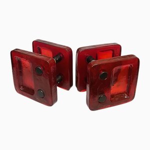 Red Glass Handle for Push and Pull Double Doors, 1960s, Set of 2