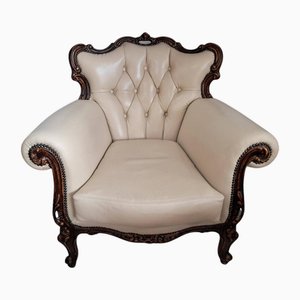 Butaca Chesterfield barroca vintage de estilo Luis XV con botones, años 80