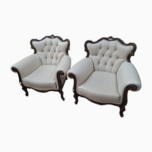 Chesterfield Stühle im Louis XV Stil aus geknöpftem Leder, 1980er, 2er Set