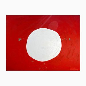 Pyra Sun, Abstract Geometric Composition with Red Background, 2005, Oil Painting