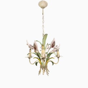 Lampadario Hollywood Regency in metallo color pastello, Callas Lily Flower, anni '70