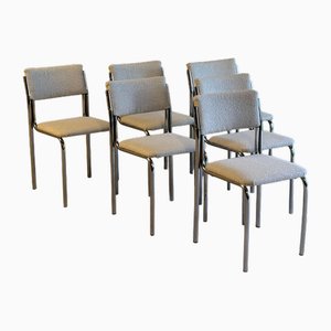 Sedie da pranzo in metallo cromato e bouclé, set di 6