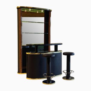 Bar à Cocktail Mid-Century Laqué Noir et Bois de Ronce