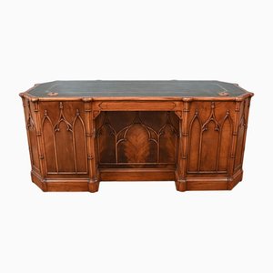 English Gothic Desk Walnut Writing Table in the style of Pugin