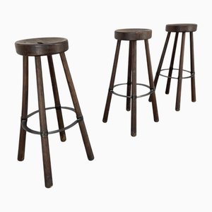 Bar Stools in Oak, 1970s, Set of 3