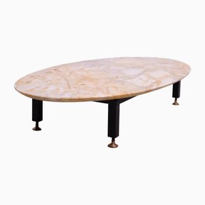 Low Oval Marble Coffee Table with Removable Metal Structure and Feet