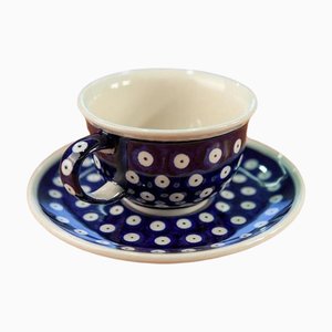 Cups with Krokus Saucer from Zakłady Ceramiczne Bolesławiec, Set of 4