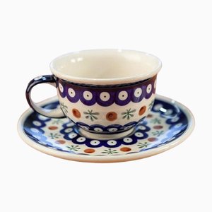 New Cups with Krokus Saucer from Zakłady Ceramiczne Bolesławiec , Set of 4