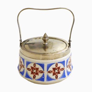 Art Deco Bonbon-/Zuckerdose aus Steingut & Metall von Gebrüder Mehner, Ehemalige Tschechoslowakei, 1920er