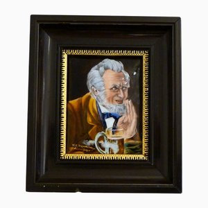 Small Male Portrait Painting, in Limoges Enamel Painted on Copper by Carmona, Mid-20th Century