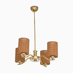 Vintage Four-Arm Brass Chandelier by Paavo Tynell for Oy Taito Ab, 1930s