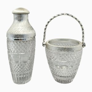 Italian Cut Crystal Cocktail Shaker and Ice Bucket from Arir, 1960s, Set of 2