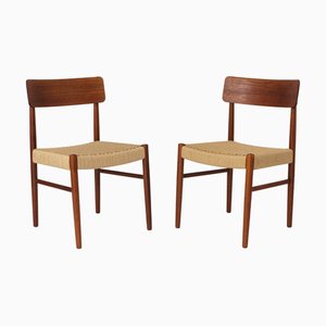 Juego de Sillas de comedor danesas de teca con asientos de cuerda de papel, años 60. Juego de 2