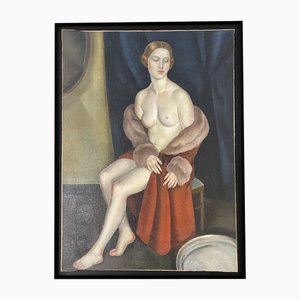 Leonid Frechkop, Nude with a Fur Coat, 1920s, Oil on Canvas