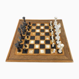 Juego de ajedrez de postes industriales con tablero de ajedrez, Alemania, años 80. Juego de 33