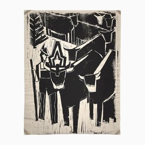 Walter Kalot, Linogravure, Almabtrieb, 1964