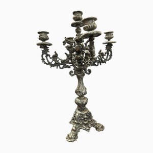 Candelabro Mid-Century in argento con putti