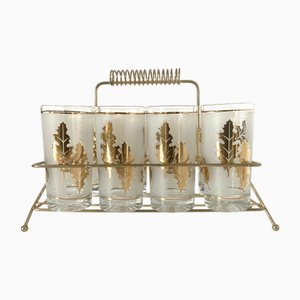Mid-Century American Bar Glass Set with Holder, 1960, Set of 9