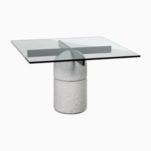 Paracarro Esstisch mit Grauem Betonsockel & Glasplatte von Giovanni Offredi für Saporiti Italia, 1973