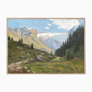 Summer Alpine Landscape, 1950s, Oil on Canvas