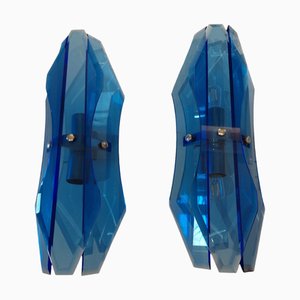 Blue Murano Glass Wall Lamps from Veca, 1970s, Set of 2