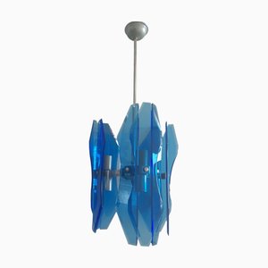 Blaue Hängelampe aus Muranoglas von Veca, 1970er