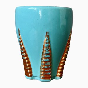 Türkisfarbene & goldene Vase von Blanche Letalle für Saint Clément, 1940er