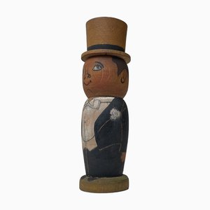 Swedish Folk Art Figural Gentleman Sugar Dispenser in Wood, 1940s