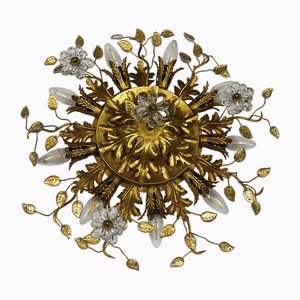 Lampada da incasso a fiori in metallo dorato e cristallo di Murano di Banci Firenze