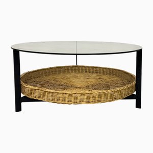 Mid-Century Modern Danish Style Steel and Rattan Coffee Table by Rudolf Wolf for Rohé Noordwolde, 1950s