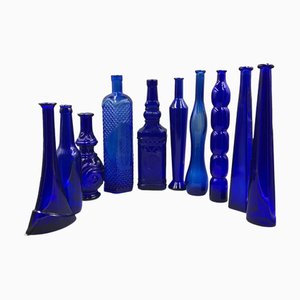 Vintage Collection Dekorative Kobaltblaue Glasflaschen, 10 . Set