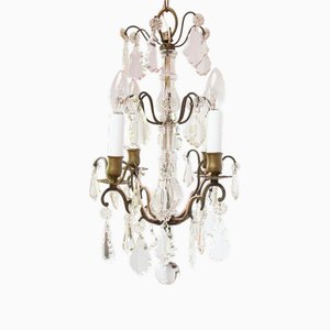 Antique French Brass and Glass Chandelier, 1900s