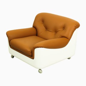 Space Age Fiberglas Sessel aus Cognacfarbenem Leder, 1970er
