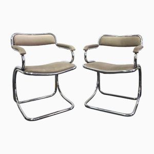 Set of Curved Chromed Steel Chairs, 1970s