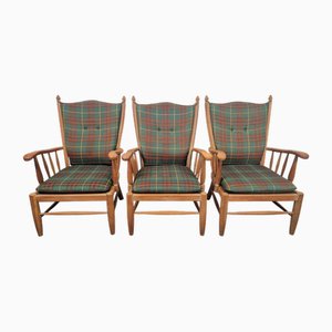 Fauteuils Vintage Scandinave en Hêtre, 1960s, Set de 3