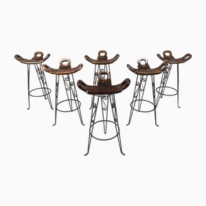 Vintage Spanish Wrought Iron Bar Stools, 1960s, Set of 6
