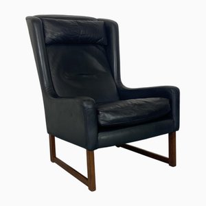Mid-Century Modern Danish Wing Back Lounge Chair in Teak and Leather by Rudolf Glatzel, 1950s
