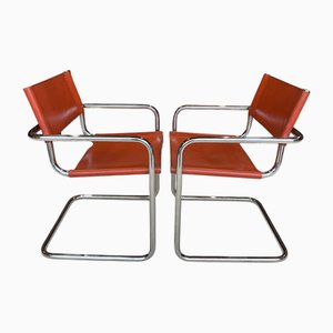 Poltrone da pranzo cantilever vintage in pelle di Mart Stam & Marcel Breuer per Fasem, 1983