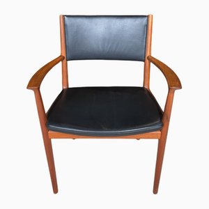 Mid-Cetnury Danish Teak and Leather Armchair by Kai Lyngfeldt Larsen for Vejen Polstermøbelfabrik, 1970s