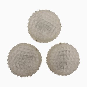 Einbauleuchten aus Eisglas von Hillebrand, 1970er, 3er Set