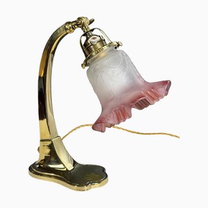 Art Nouveau Brass Table Lamp, Bohemia, 1910s