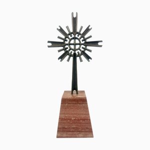 Mid-Century Bronze & Marble Memorial Cross, 1960s
