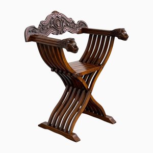 Vintage Folding Chair in Carved Wood