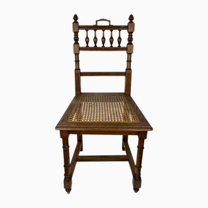 Sedia Henry II in quercia con sedile in canna, sedia in legno di vimini intagliato