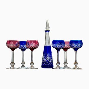 French Cut Crystal Decanter and Matching Glasses, 1910, Set of 7