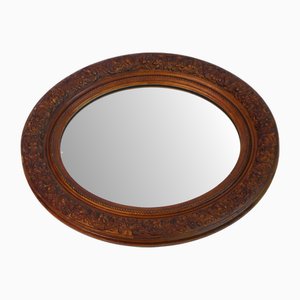 French Oval Gilt Ornate Large Wall Mirror with with Floral Design